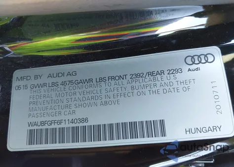 2015 Audi A3 2.0T Premium z USA, uszkodzony, nr VIN WAUBFGFF6F1140386